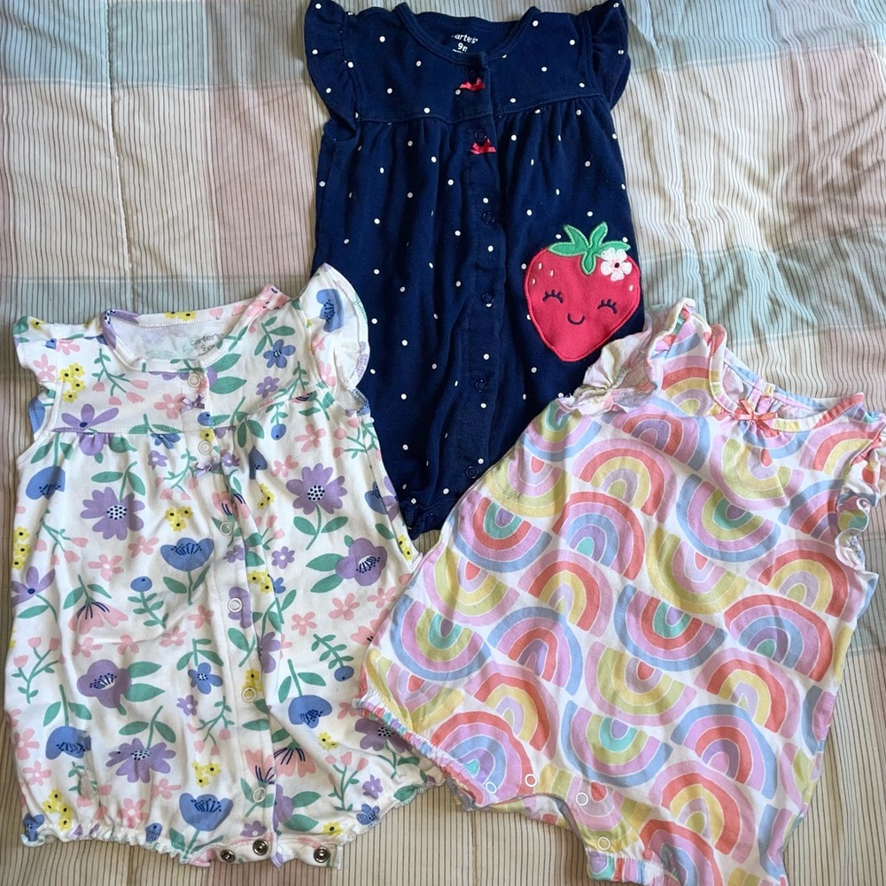 Bundle of 3 Baby Girl button up rompers